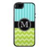 Blue Stripes and Green Chevron Tough Monogrammed OtterBox iPhone 5/5s/SE Case