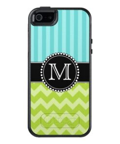 Blue Stripes and Green Chevron Tough Monogrammed OtterBox iPhone 5/5s/SE Case