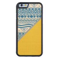 Blue White Modern Aztec Pattern Yellow Color Block Carved Maple iPhone 6 Bumper
