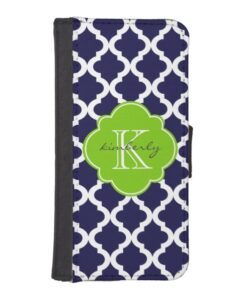 Blue and Lime Green Moroccan Quatrefoil Print iPhone SE/5/5s Wallet Case