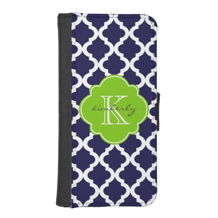 Blue and Lime Green Moroccan Quatrefoil Print iPhone SE/5/5s Wallet Case