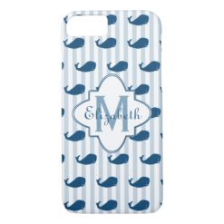 Blue and White Stripes Whale Monogram iPhone 7 Case