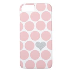 Blush Pink Polka Dots Silver Glitter Heart iPhone 7 Case