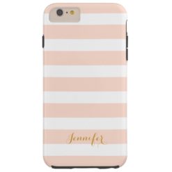 Blush Pink and Gold Classic Stripes Monogram Tough iPhone 6 Plus Case