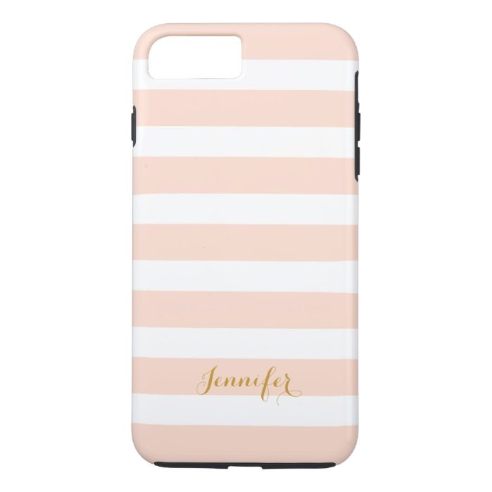 Blush Pink and Gold Classic Stripes Monogram iPhone 7 Plus Case