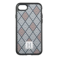 Blush Pink and Gray Chevron Diamond Monogram OtterBox Symmetry iPhone 7 Case