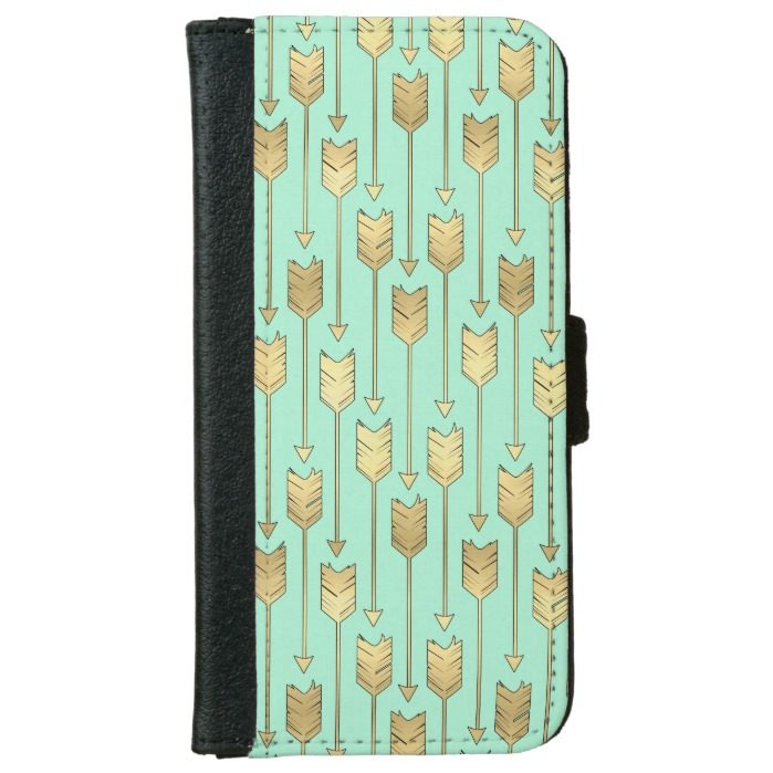 Boho Mint and Faux Gold Arrows Pattern iPhone 6/6s Wallet Case