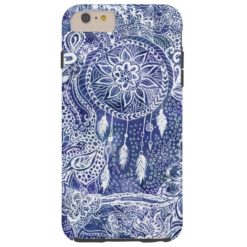 Boho blue dreamcatcher Feather floral doodles tough iPhone 6 plus case