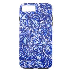 Boho blue handdrawn watercolor floral mandala iPhone 7 plus case