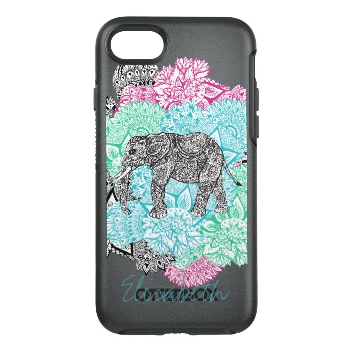 Boho paisley elephant handdrawn floral monogram OtterBox symmetry iPhone 7 case