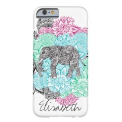 Boho paisley elephant handdrawn floral monogram barely there iPhone 6 case