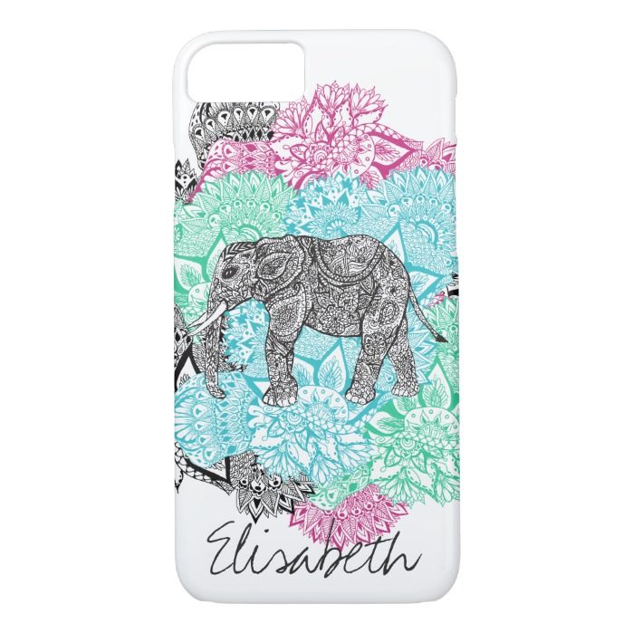 Boho paisley elephant handdrawn floral monogram iPhone 7 case