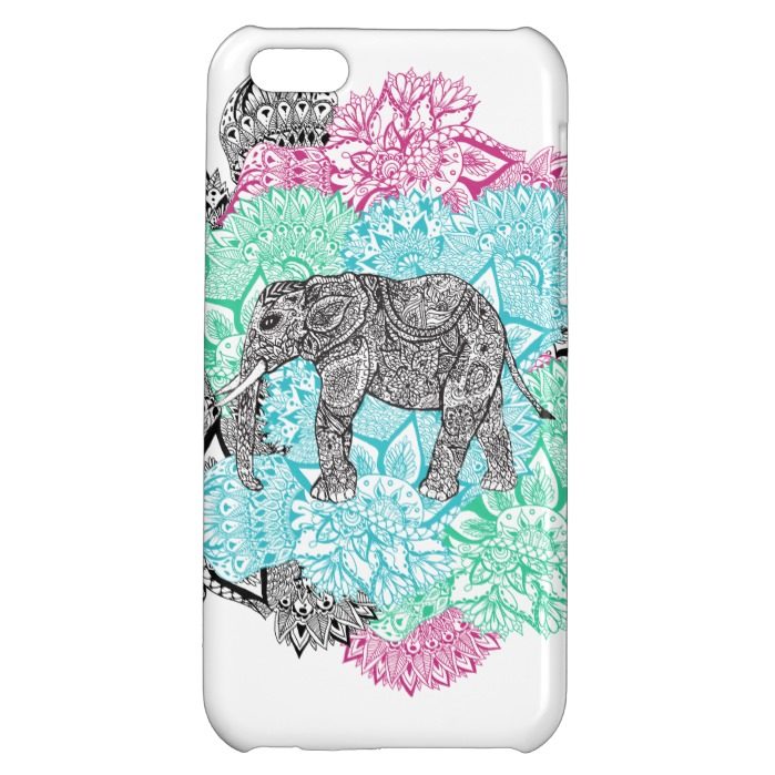 Boho paisley elephant handdrawn pastel floral iPhone 5C covers