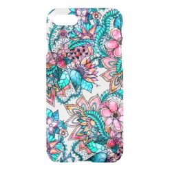 Boho turquoise pink floral watercolor illustration iPhone 7 case