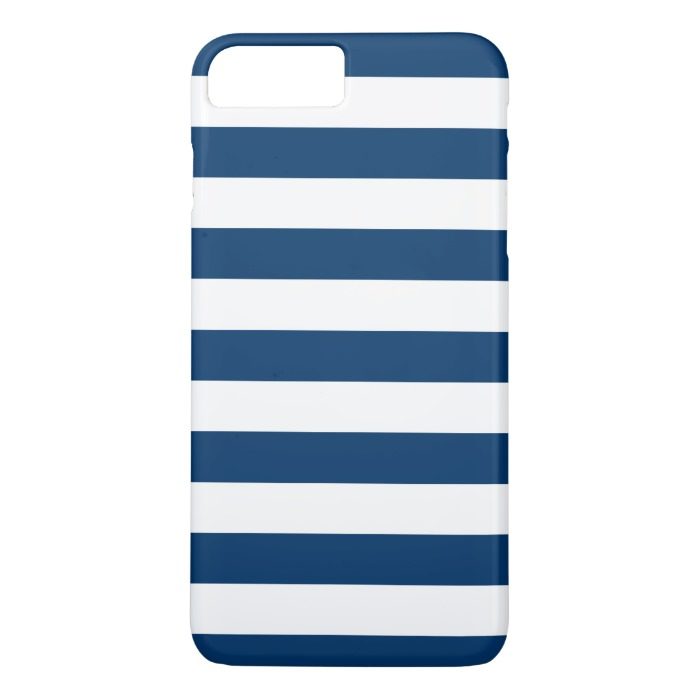 Bold White Navy Blue Stripes iPhone 7 Plus Case
