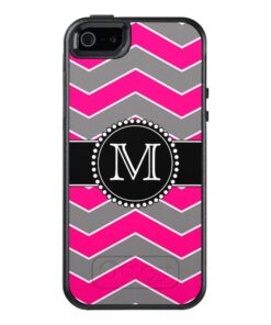 Bright Pink Grey Black Chevron Monogrammed OtterBox iPhone 5/5s/SE Case