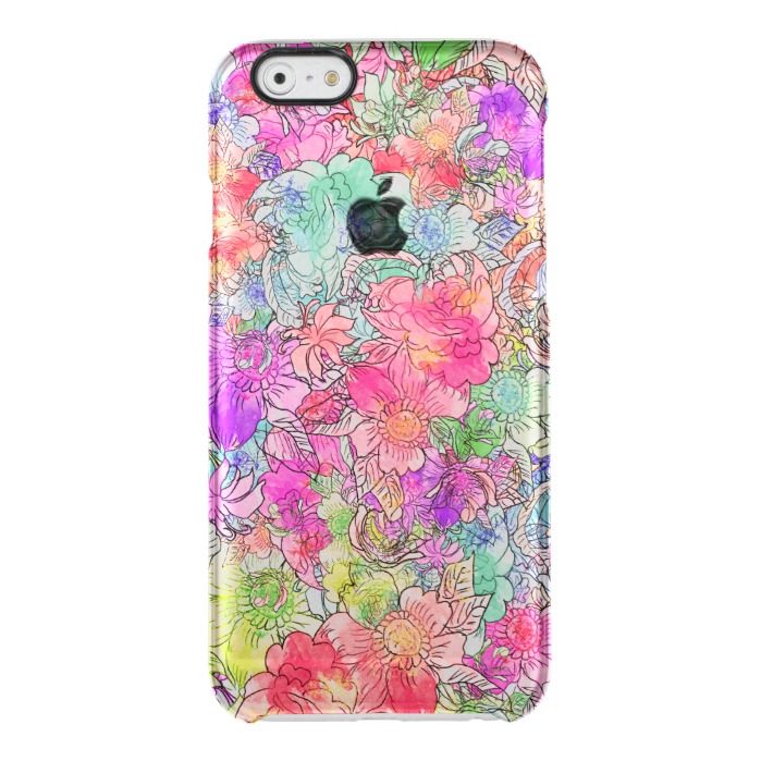 Bright Pink Red Watercolor Floral Drawing Sketch Clear iPhone 6/6S Case