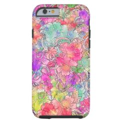 Bright Pink Red Watercolor Floral Drawing Sketch Tough iPhone 6 Case