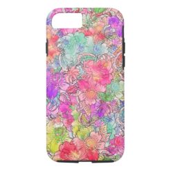 Bright Pink Red Watercolor Floral Drawing Sketch iPhone 7 Case
