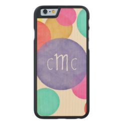 Bright Watercolor Circles Monogram Carved Maple iPhone 6 Slim Case