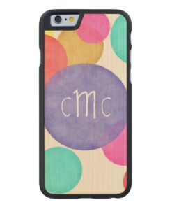 Bright Watercolor Circles Monogram Carved Maple iPhone 6 Slim Case