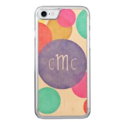 Bright Watercolor Circles Monogram Carved iPhone 7 Case