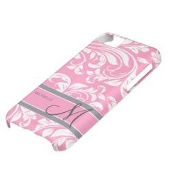 Bubblegum Pink and white floral damask w/ monogram iPhone 5C Case