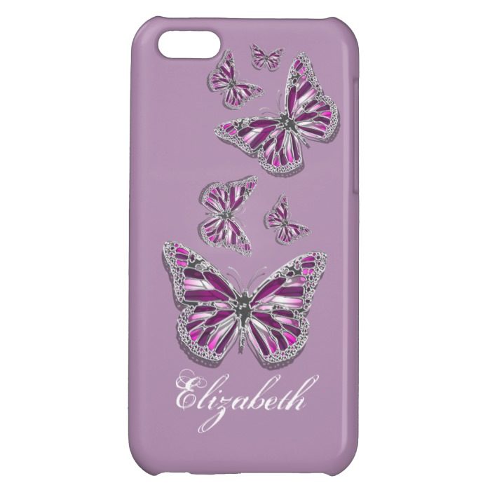 Butterfly PERSONALIZED girly pink purple silver iPhone 5C Cover