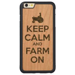 Camouflage Keep Calm and Farm On Carved Cherry iPhone 6 Plus Bumper