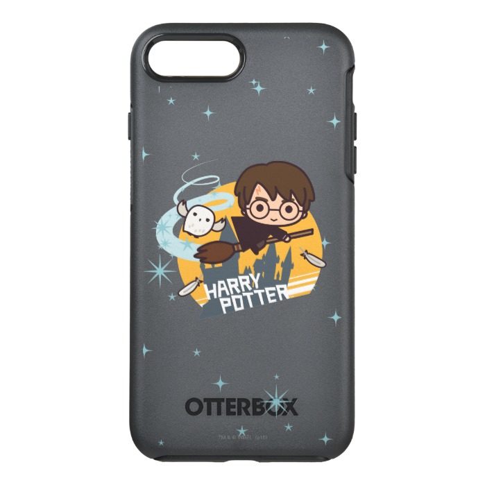 Cartoon Harry and Hedwig Flying Past Hogwarts OtterBox Symmetry iPhone 7 Plus Case