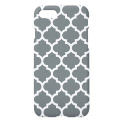 Charcoal Gray White Moroccan Quatrefoil Pattern #5 iPhone 7 Case