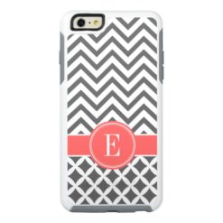 Charcoal and Coral Chevron Custom Monogram OtterBox iPhone 6/6s Plus Case