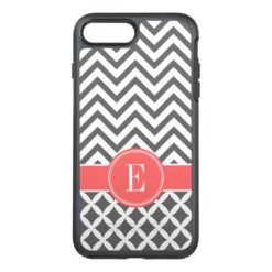 Charcoal and Coral Chevron Monogram OtterBox Symmetry iPhone 7 Plus Case