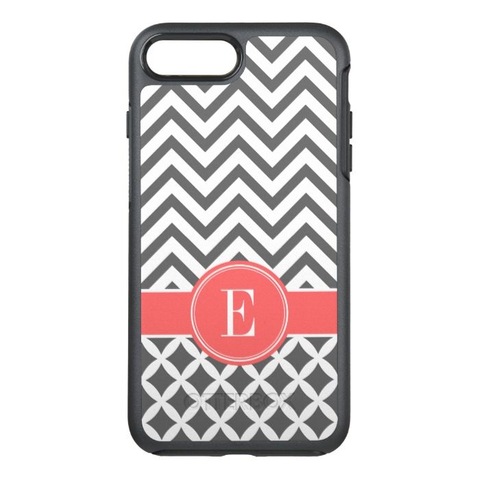 Charcoal and Coral Chevron Monogram OtterBox Symmetry iPhone 7 Plus Case