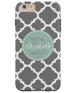 Charcoal and Mint Quatrefoil Pattern Monogram Tough iPhone 6 Plus Case