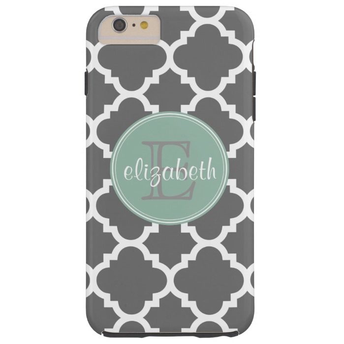 Charcoal and Mint Quatrefoil Pattern Monogram Tough iPhone 6 Plus Case