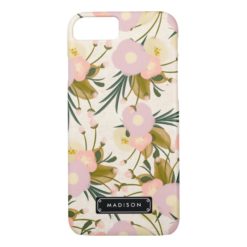 Chic Girly Retro Floral Lilac & Peach Personalized iPhone 7 Case