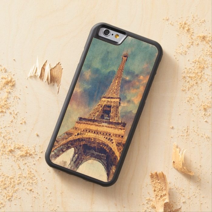 Chic Paris Eiffel Tower Cute Pastel Watercolor Carved Maple iPhone 6 Bumper