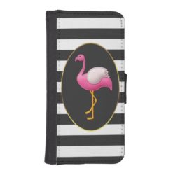 Chic Pink Flamingo Black and White Stripes Wallet Phone Case For iPhone SE/5/5s