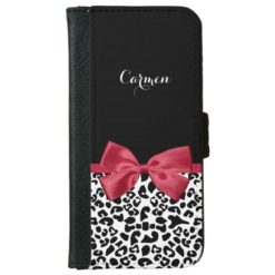 Chic Red Ribbon With Name Girly Leopard Print Wallet Phone Case For iPhone 6/6s