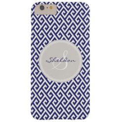 Chic blue greek key geometric patterns monogram barely there iPhone 6 plus case