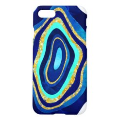 Chic blue turquoise gold agate watercolor pattern iPhone 7 case