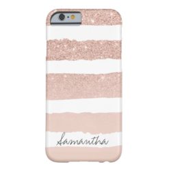 Chic blush pink faux rose gold stripes custom barely there iPhone 6 case