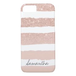 Chic blush pink faux rose gold stripes custom iPhone 7 case
