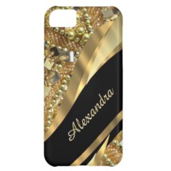 Chic elegant black and gold bling personalized iPhone 5C case