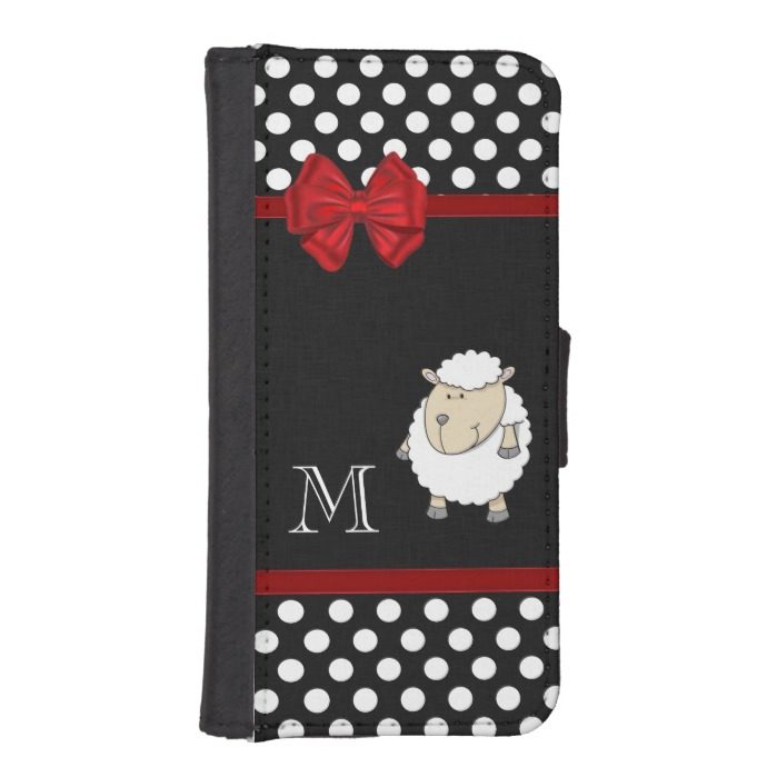 Chic elegant funny sheep polka dots monogram iPhone SE/5/5s wallet case