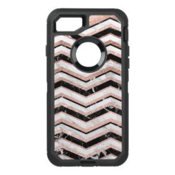 Chic faux rose gold black white marble chevron OtterBox defender iPhone 7 case