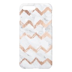 Chic faux rose gold chevron white marble iPhone 7 plus case