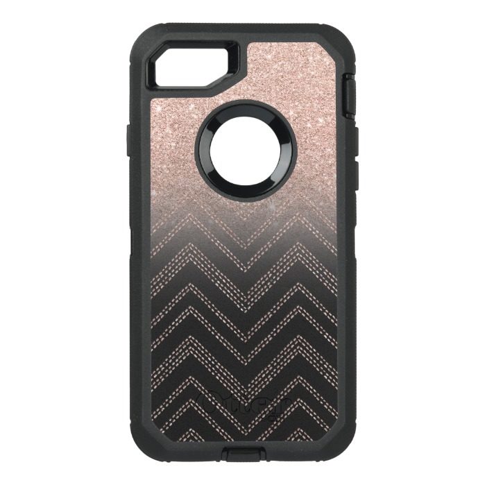 Chic faux rose gold glitter ombre modern chevron OtterBox defender iPhone 7 case