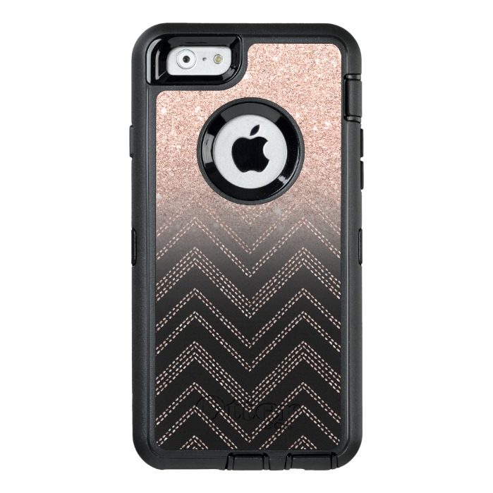 Chic faux rose gold glitter ombre modern chevron OtterBox defender iPhone case